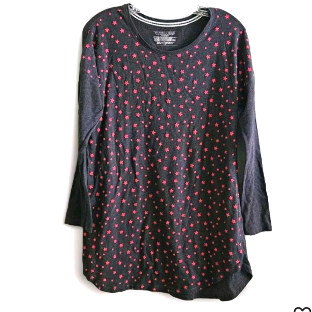 Victoria's Secret Night Gown Sleep Shirt Red Stars Long Sleeves